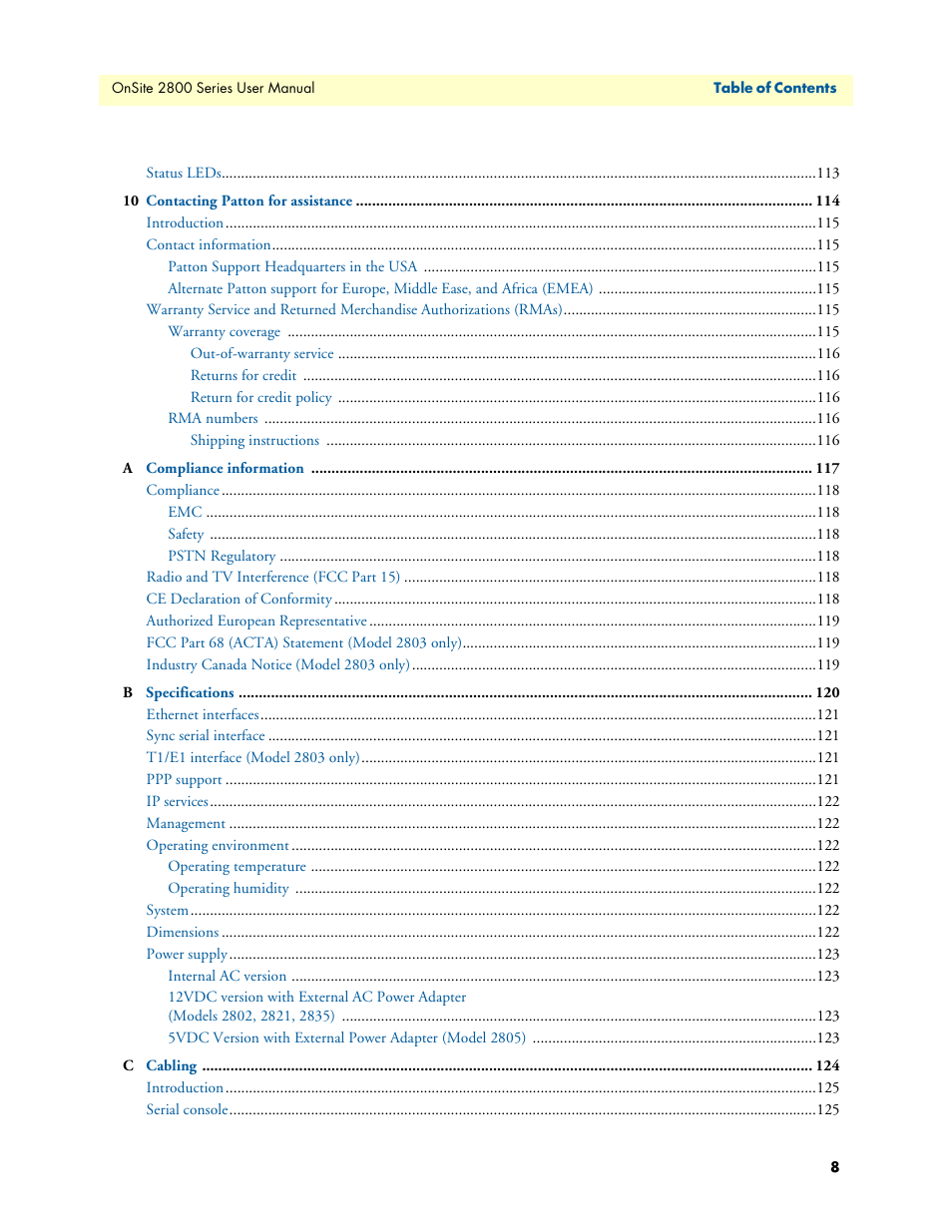 Patton electronic ONSITE 2800 User Manual | Page 8 / 135