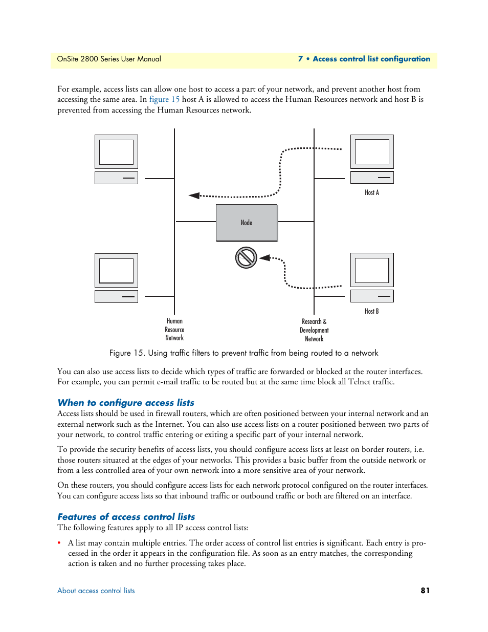 When to configure access lists, Features of access control lists | Patton electronic ONSITE 2800 User Manual | Page 81 / 135