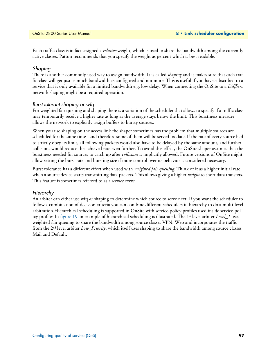 Shaping, Burst tolerant shaping or wfq, Hierarchy | Patton electronic ONSITE 2800 User Manual | Page 97 / 135