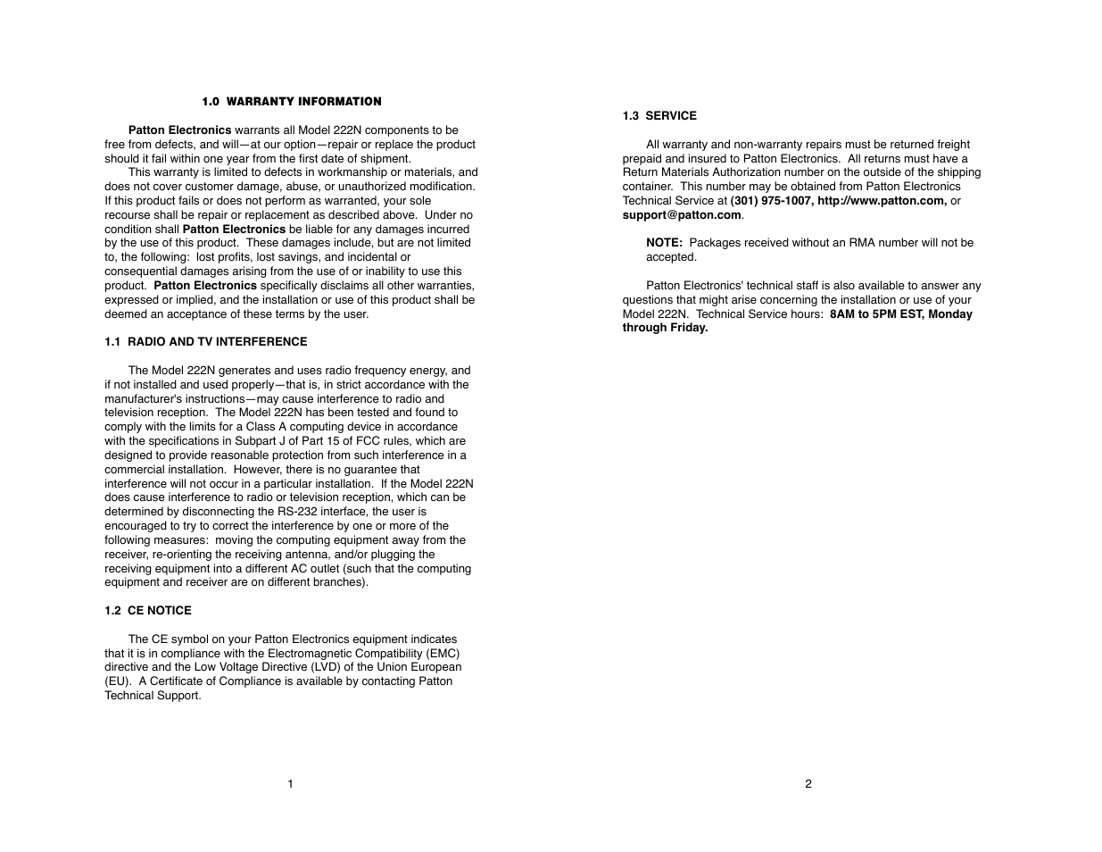 Patton electronic 222N User Manual | Page 2 / 20