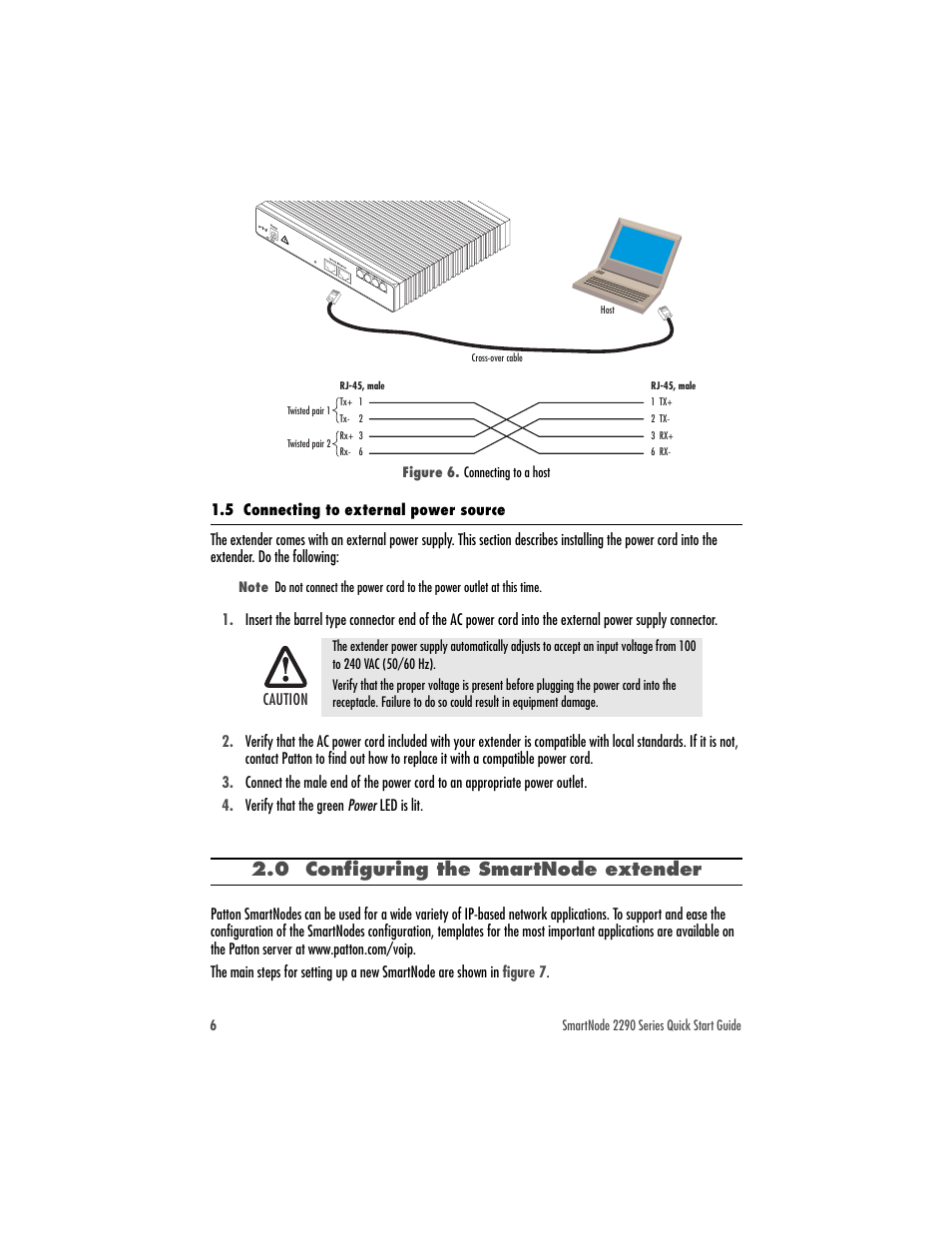 5 connecting to external power source, 0 configuring the smartnode extender, 5 “connecting to external power source | Patton electronic SmartNode 2292 User Manual | Page 6 / 12