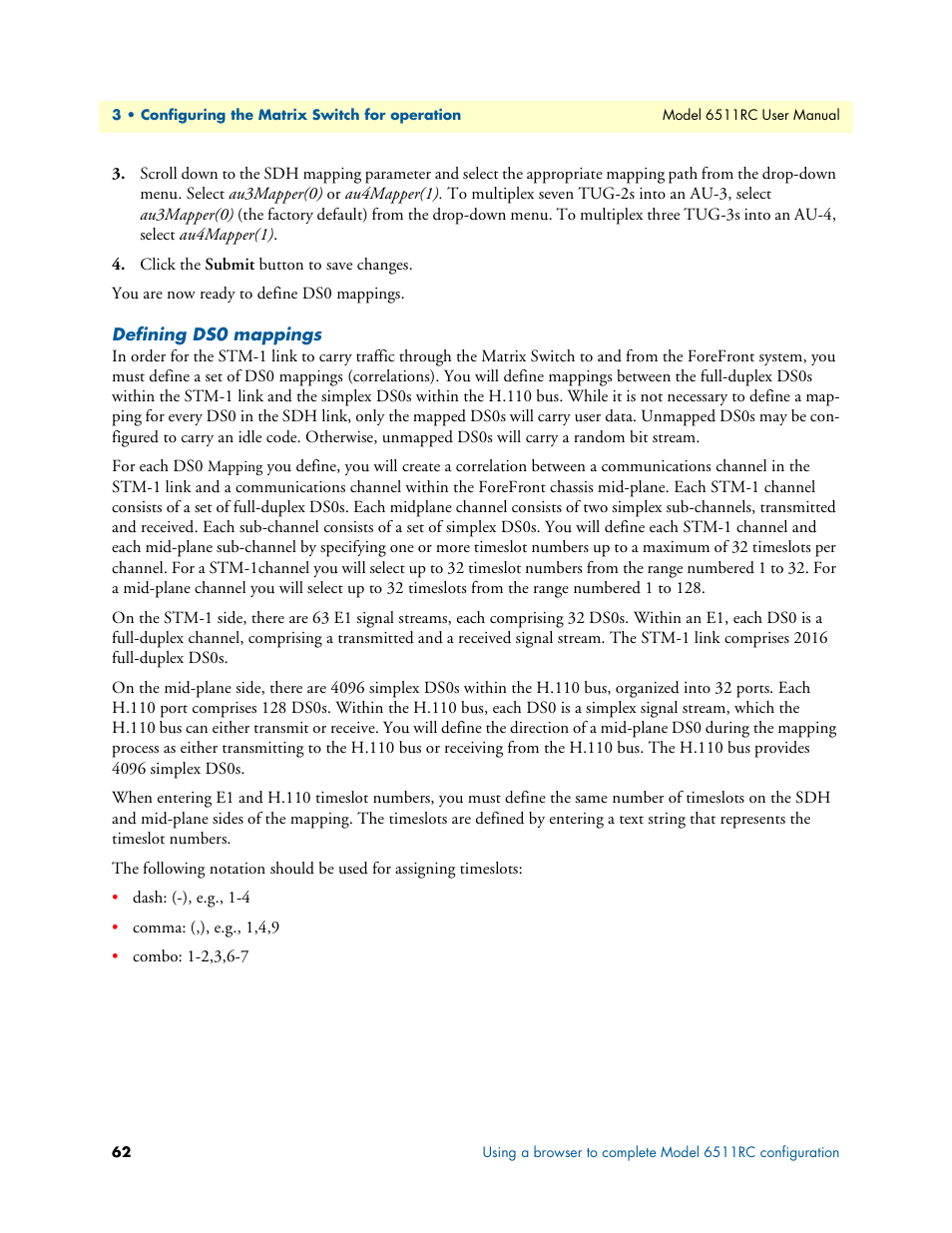 Defining ds0 mappings | Patton electronic 6511RC User Manual | Page 62 / 104