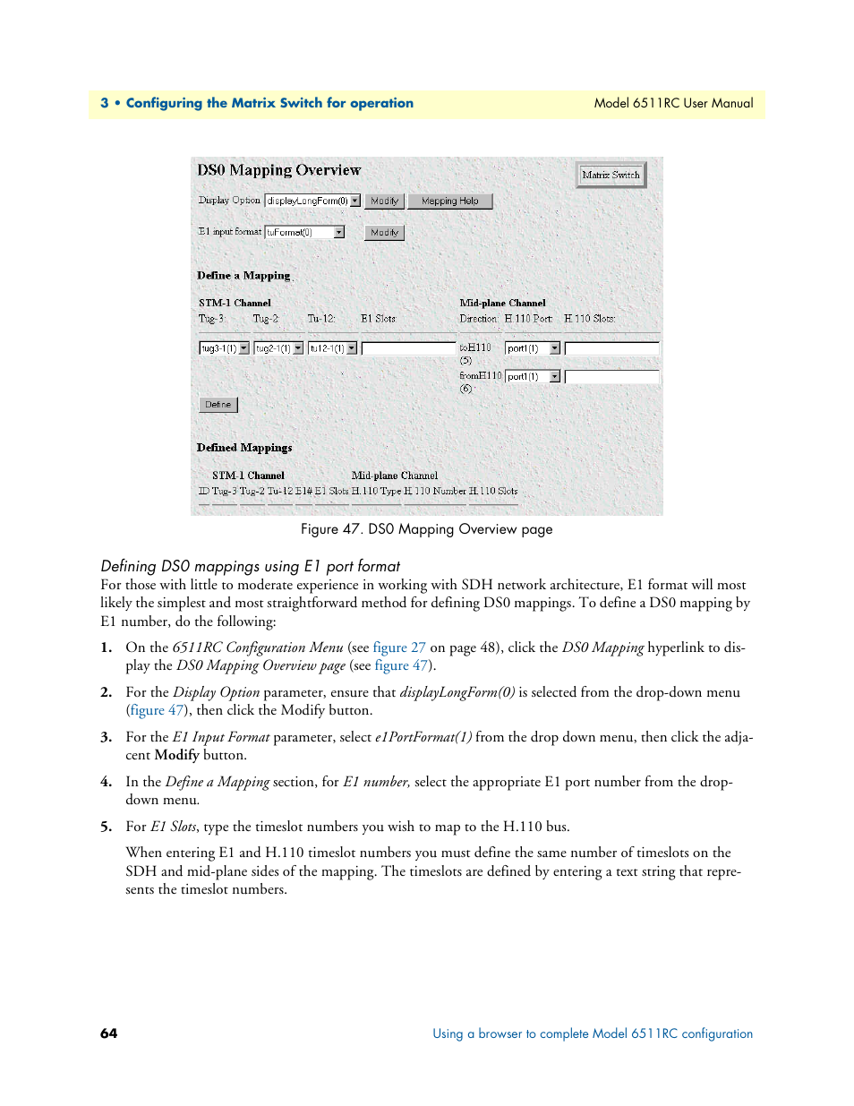 Defining ds0 mappings using e1 port format | Patton electronic 6511RC User Manual | Page 64 / 104
