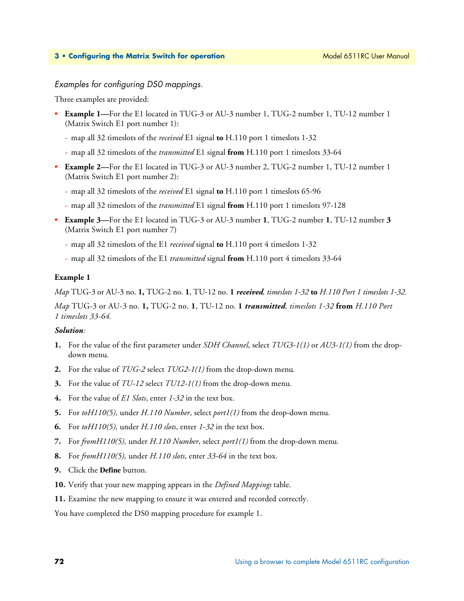 Examples for configuring ds0 mappings | Patton electronic 6511RC User Manual | Page 72 / 104