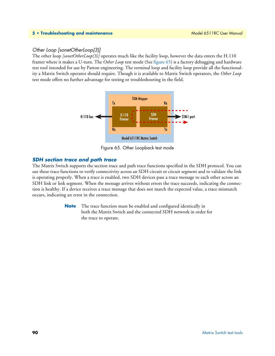Other loop [sonetotherloop(3), Sdh section trace and path trace | Patton electronic 6511RC User Manual | Page 90 / 104