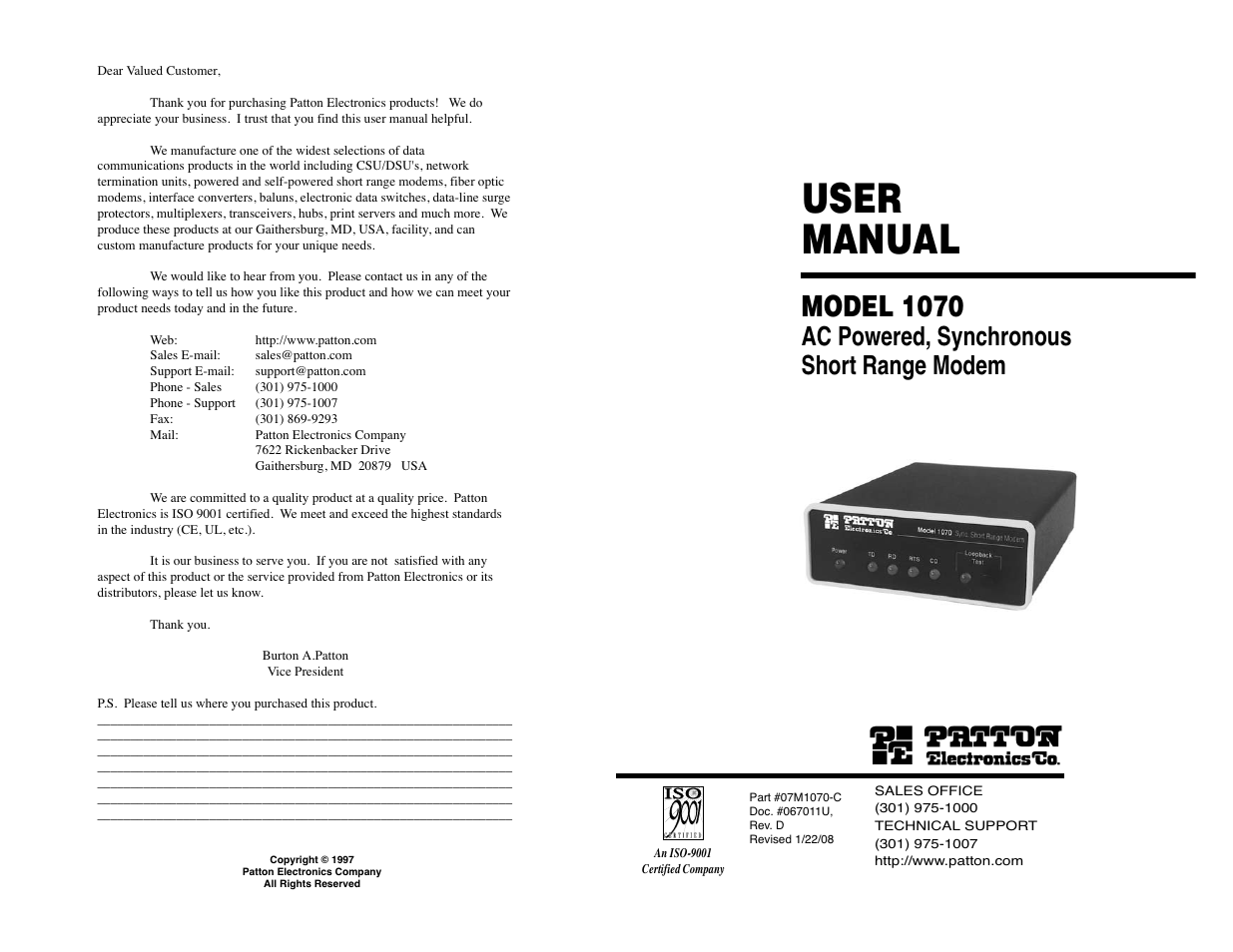 Patton electronic 1070 User Manual | 20 pages