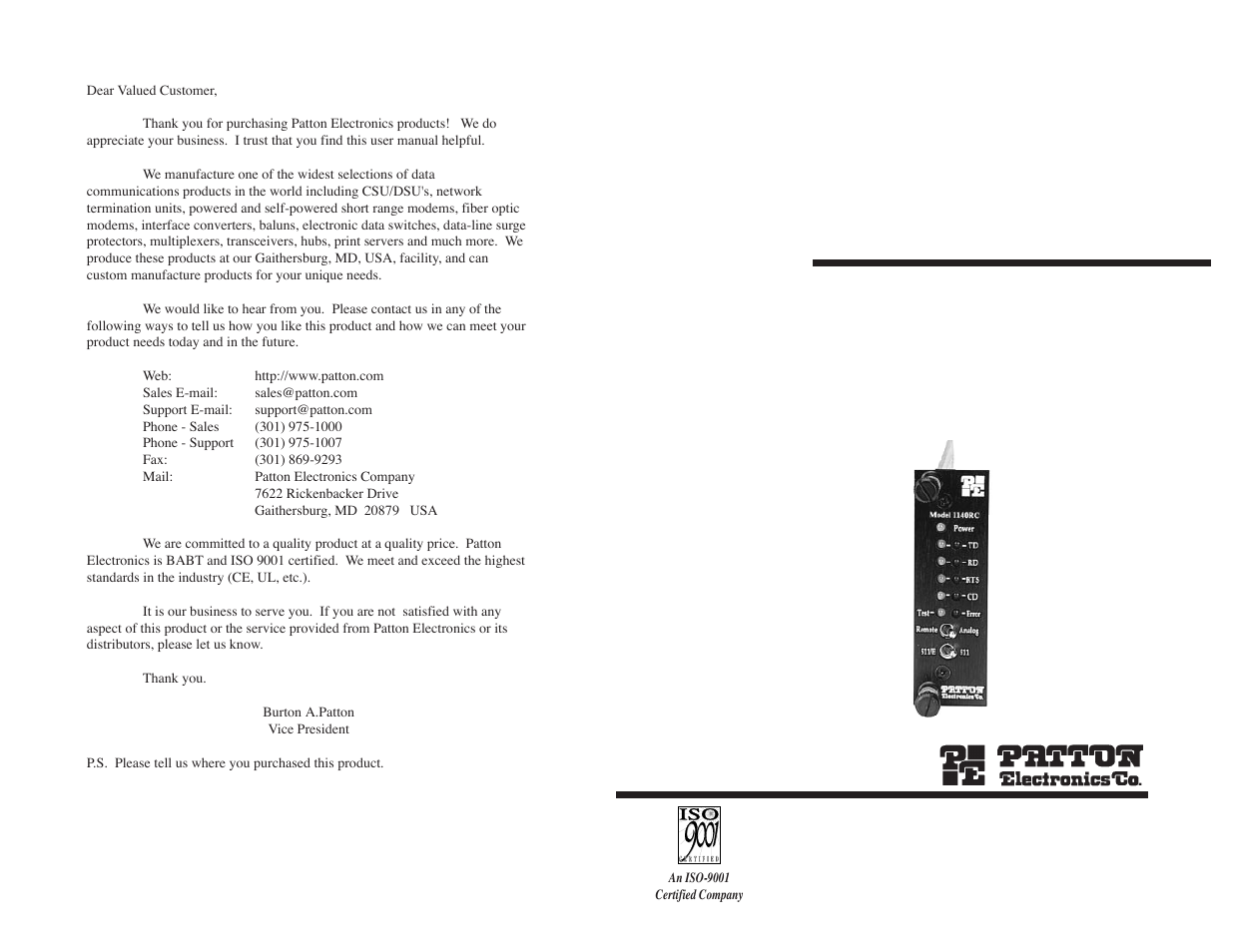 Patton electronic 1140RC User Manual | 12 pages