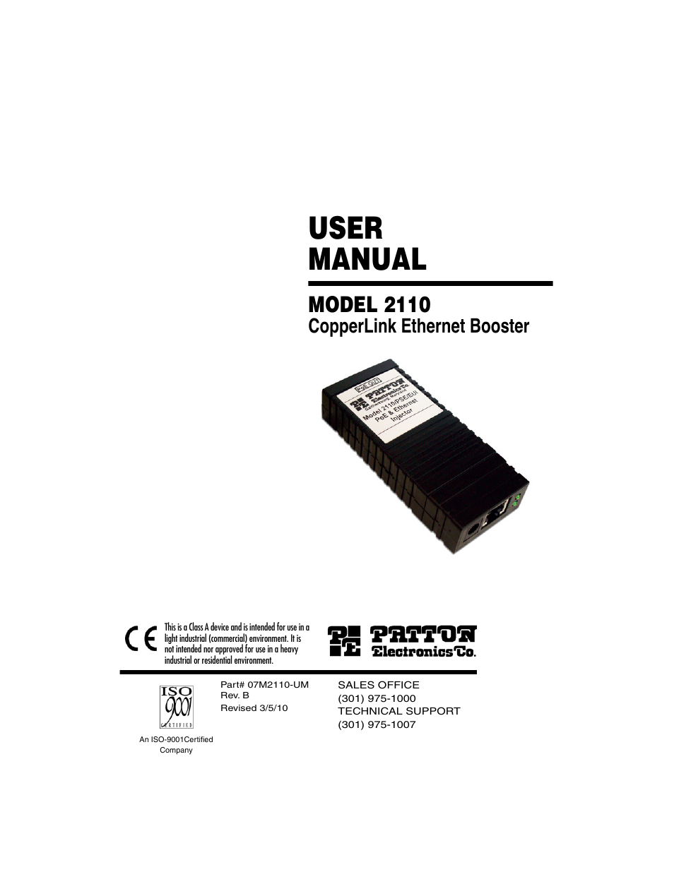 Patton electronic CopperLink Ethernet Booster 2110 User Manual | 12 pages