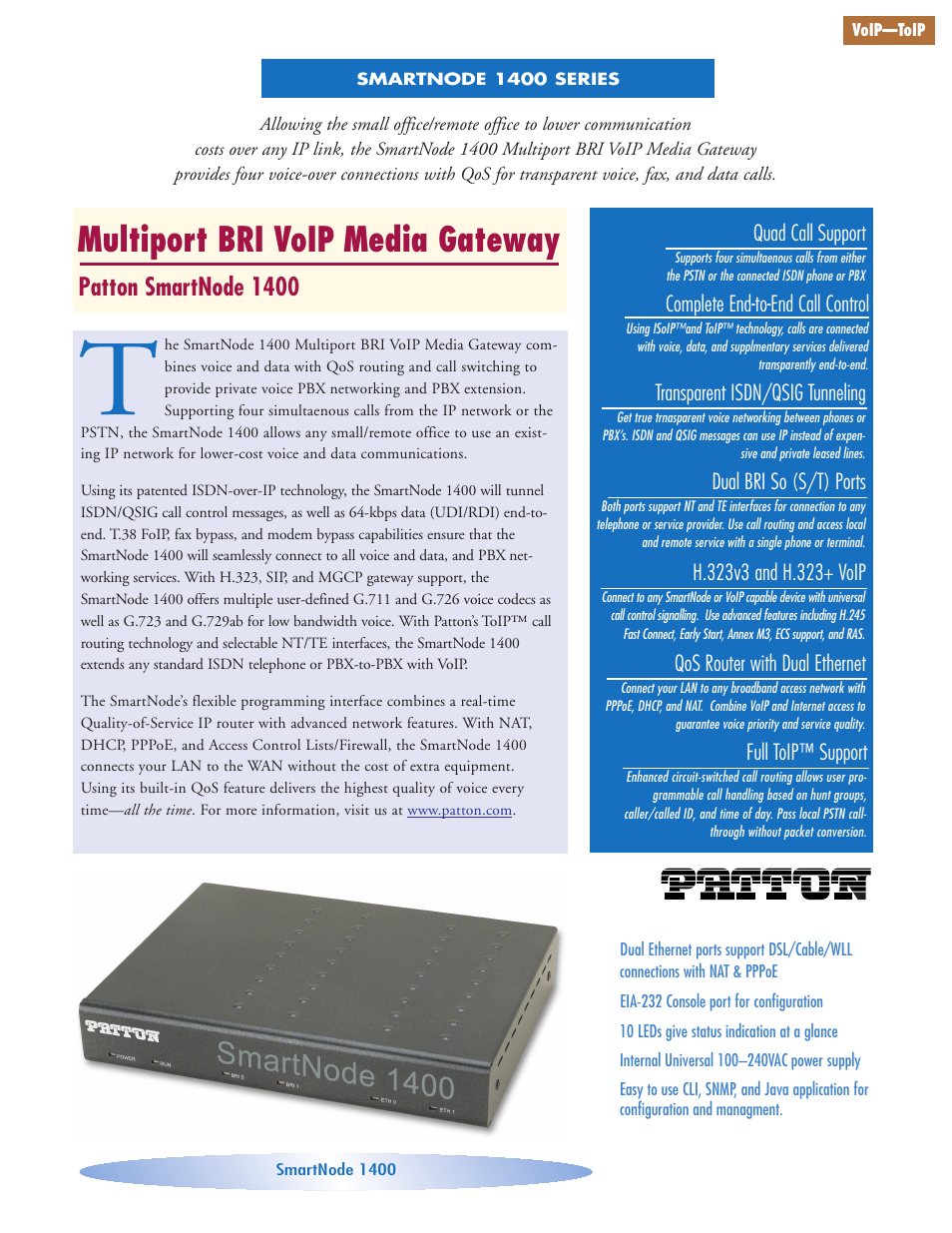 Patton electronic 1400 Series User Manual | 2 pages