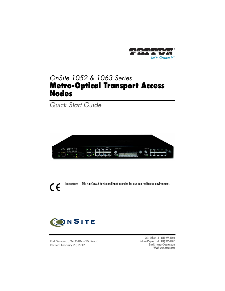 Patton electronic OnSite 07MOS10xx-QS User Manual | 8 pages