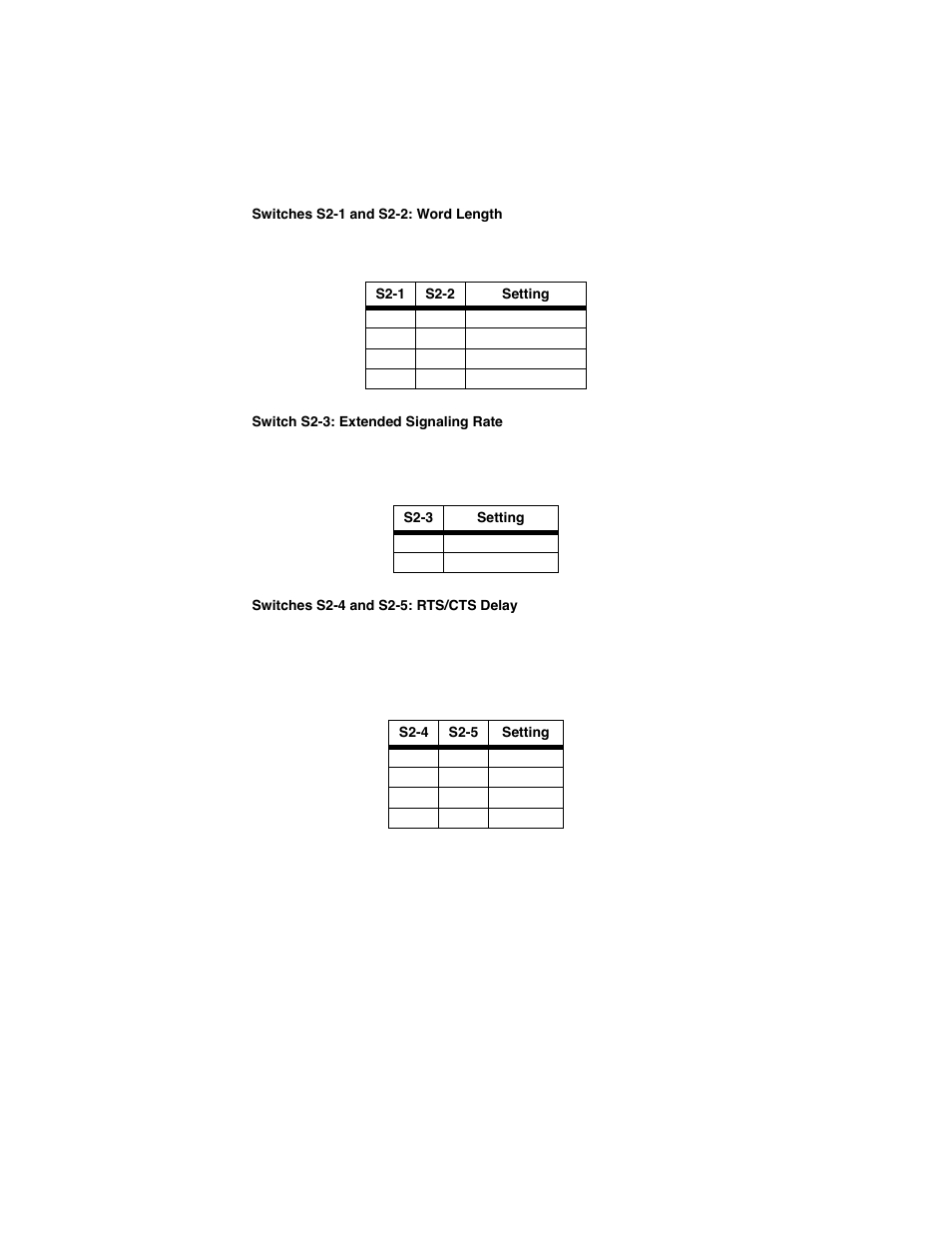 Switches s2-1 and s2-2: word length, Switch s2-3: extended signaling rate, Switches s2-4 and s2-5: rts/cts delay | Patton electronic 1080A-64 User Manual | Page 11 / 32