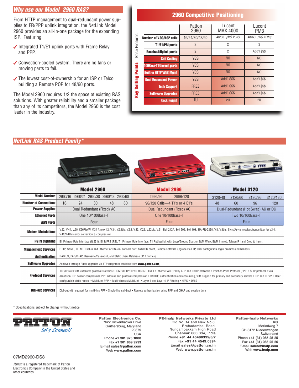 2960 competitive positioning, Patton 2960 | Patton electronic NetLink 2960 RAS User Manual | Page 2 / 2