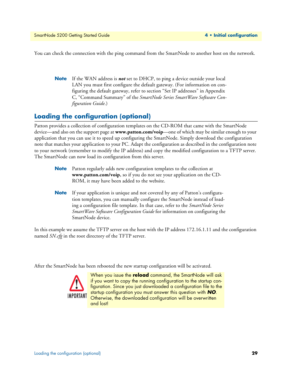 Loading the configuration (optional) | Patton electronic SmartNode 5200 User Manual | Page 29 / 50