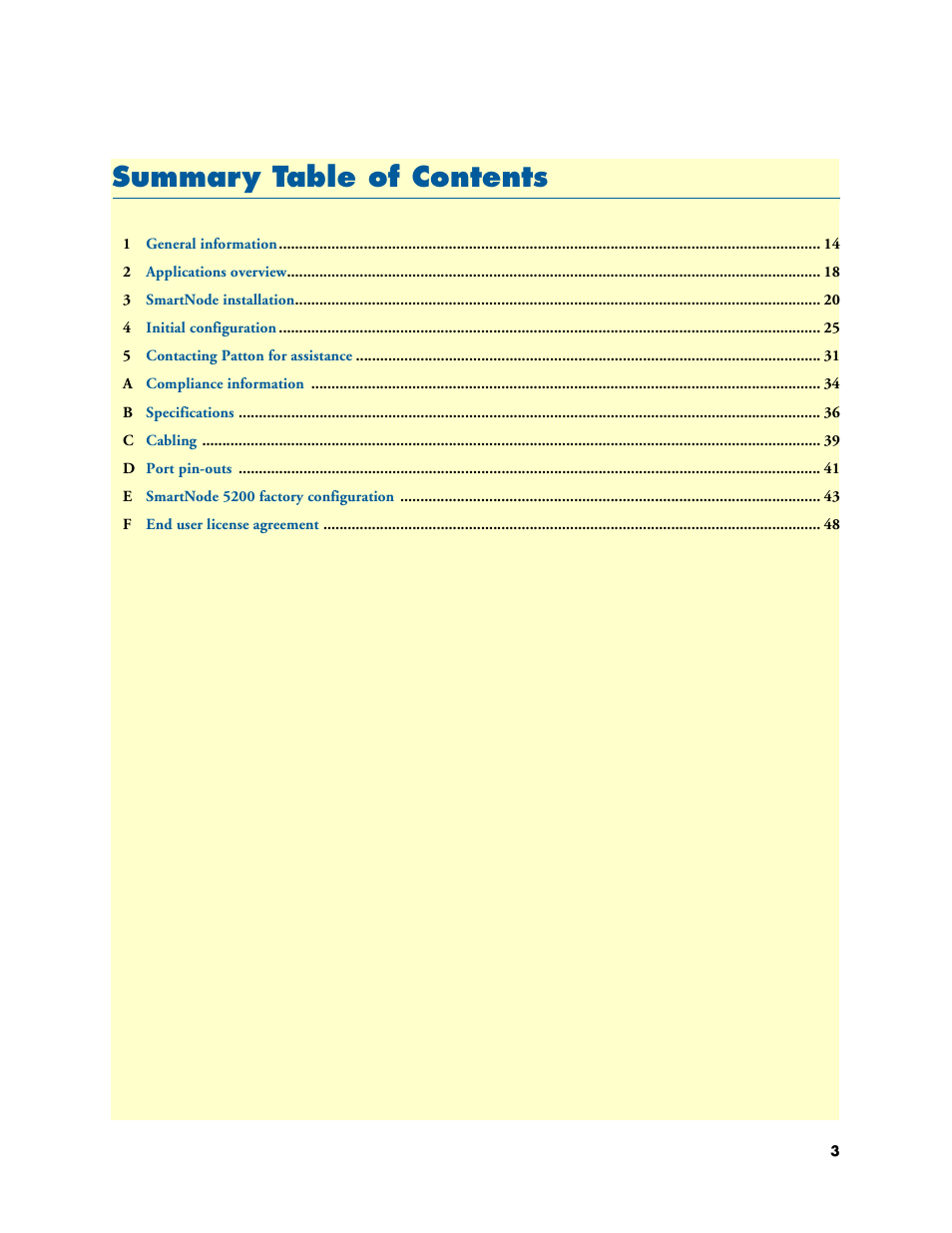 Summary table of contents | Patton electronic SmartNode 5200 User Manual | Page 3 / 50