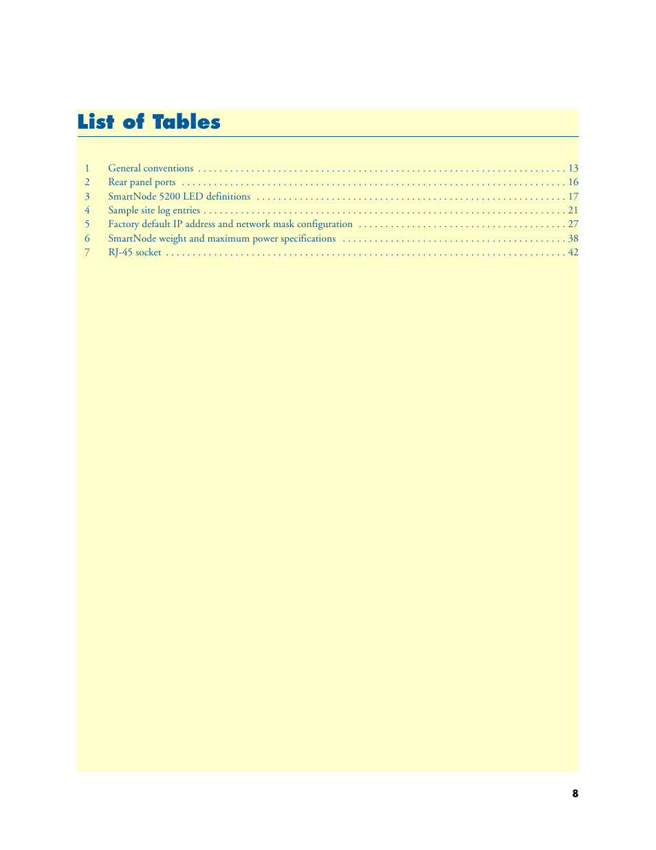 List of tables | Patton electronic SmartNode 5200 User Manual | Page 8 / 50