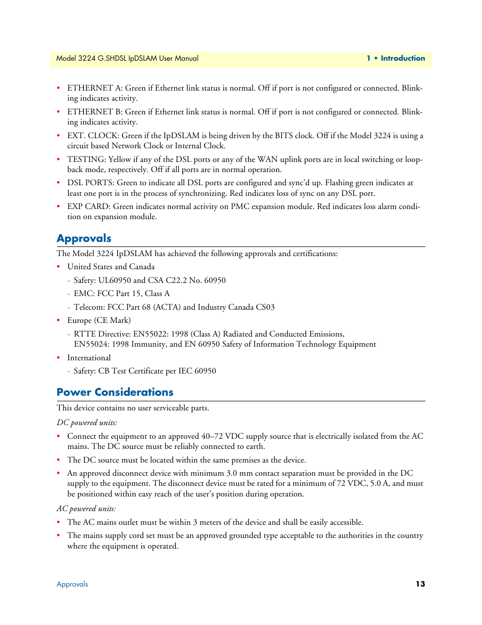 Approvals, Power considerations | Patton electronic 3224 User Manual | Page 20 / 52