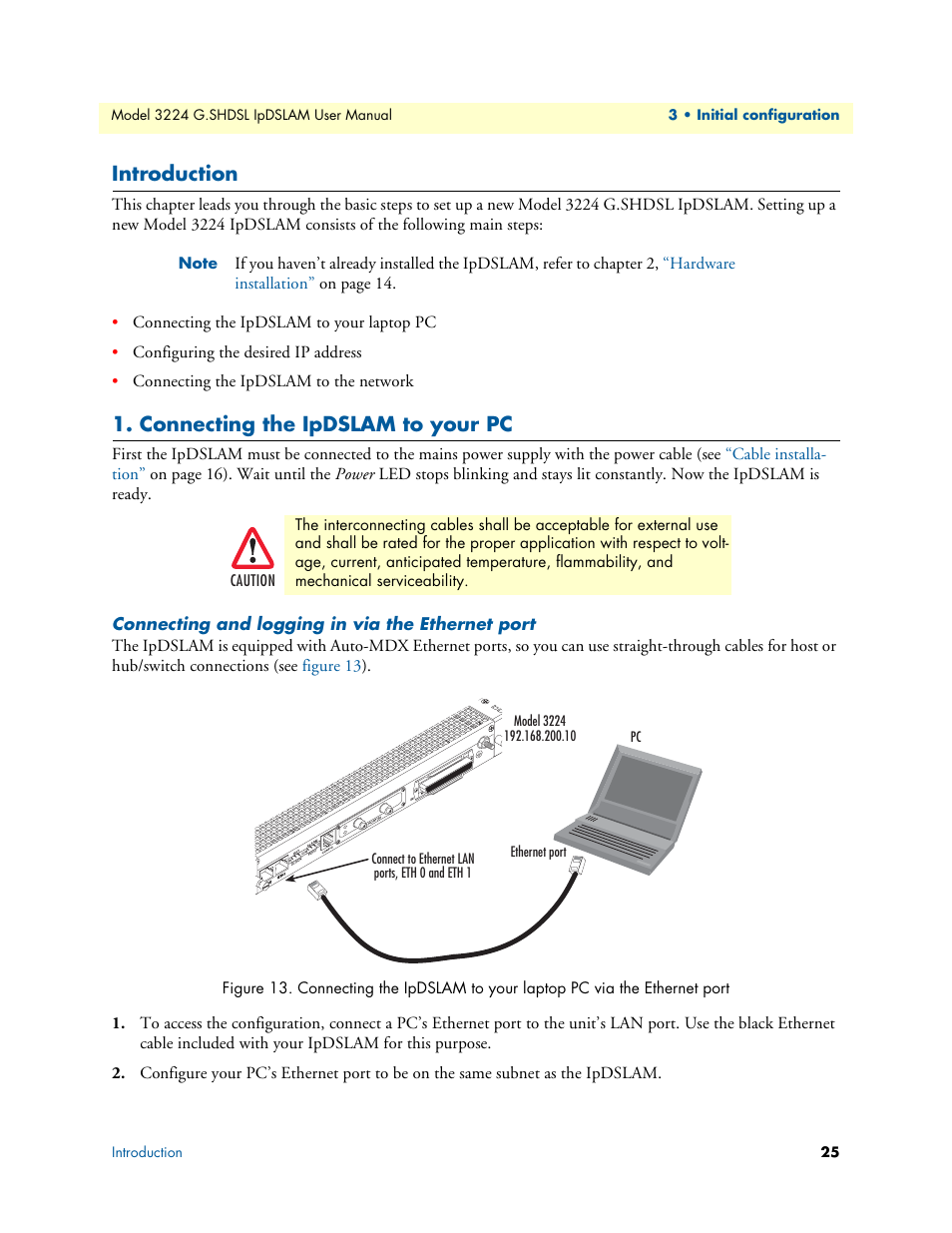 Introduction, Connecting the ipdslam to your pc, Connecting and logging in via the ethernet port | Patton electronic 3224 User Manual | Page 32 / 52