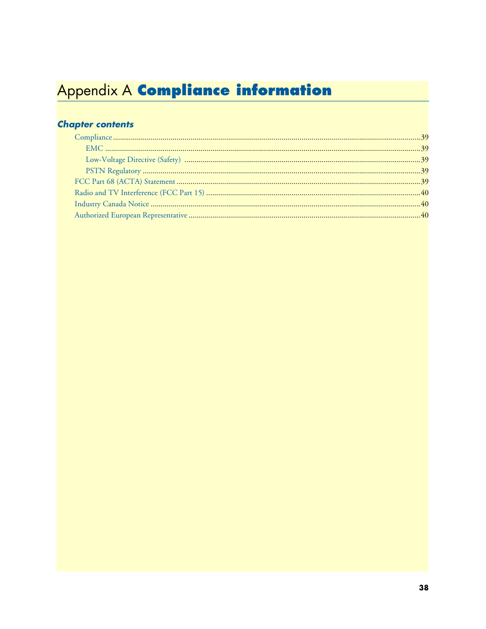 Appendix a compliance information, Compliance information, Appendix a | Patton electronic 3224 User Manual | Page 45 / 52