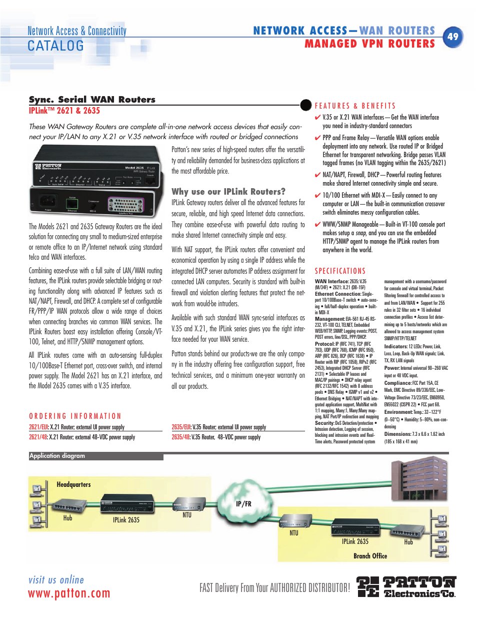 Wan router v.35, Wan router x.21, V.35 | X.21, Serial access routers, Legacy network integration, Convert serial interfaces to ethernet, Ethernet lan, Model 2621/2635, The model 2621/2635 w | Patton electronic ACC-S02 User Manual | Page 10 / 16