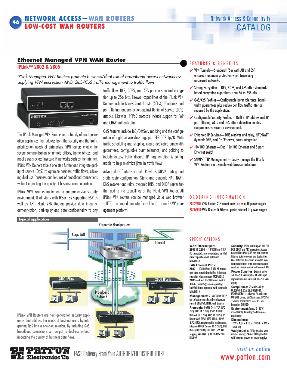 1 or 4-port switch, 1 ethernet, Soho/enterprise secure vpn router appliance | Soho-secure vpn router appliance, Enterprise-secure vpn router appliance, Soho/enterprise secure, Vpn ethernet appliances, Managed ethernet vpn routers, Secure triple-play router, Catalog | Patton electronic ACC-S02 User Manual | Page 7 / 16