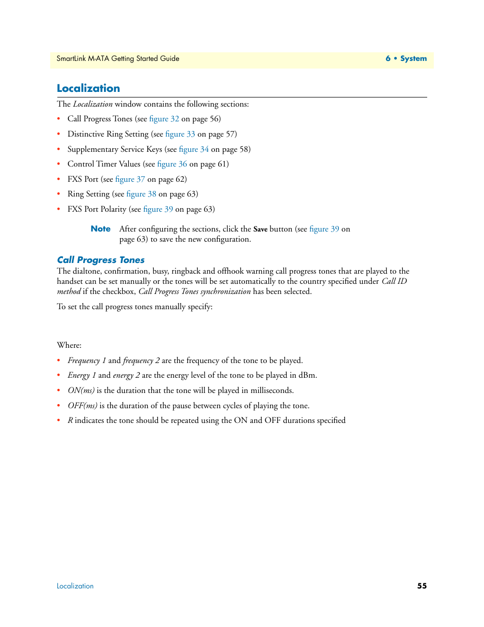 Localization, Call progress tones | Patton electronic Patton SmartLink M-ATA User Manual | Page 55 / 86