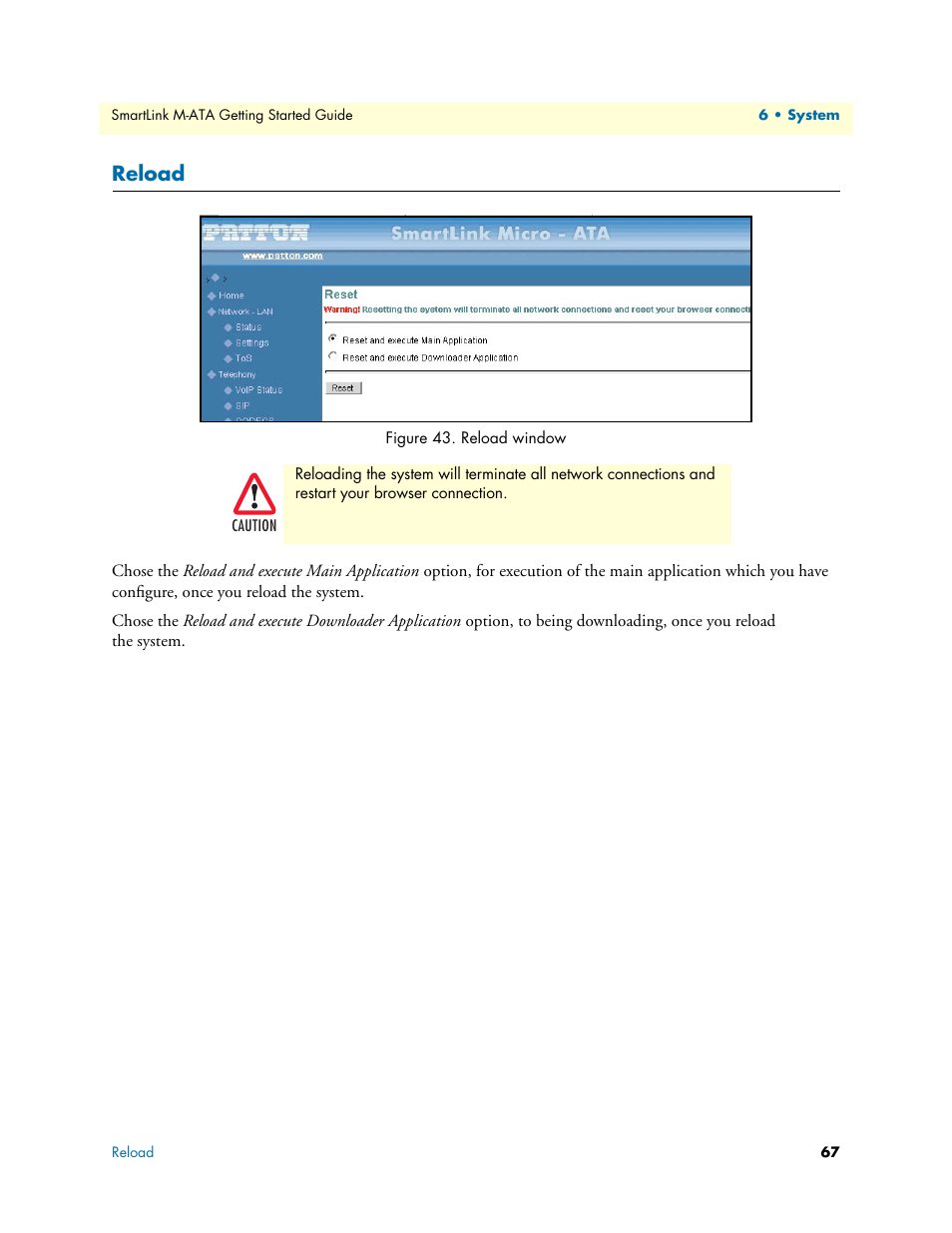 Reload, Reload window | Patton electronic Patton SmartLink M-ATA User Manual | Page 67 / 86