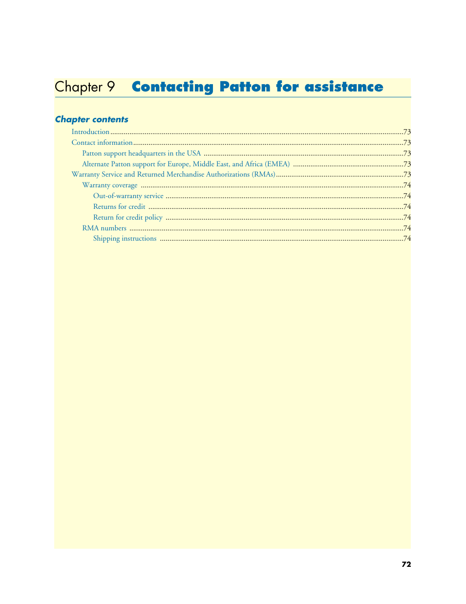 Chapter 9 contacting patton for assistance, Contacting patton for assistance, Chapter 9 | Patton electronic Patton SmartLink M-ATA User Manual | Page 72 / 86