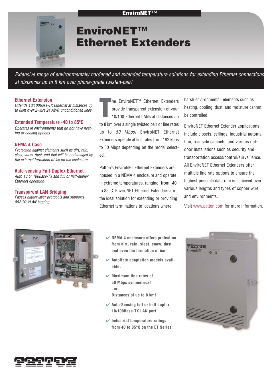 Patton electronic EnviroNet Ethernet Extenders User Manual | 2 pages