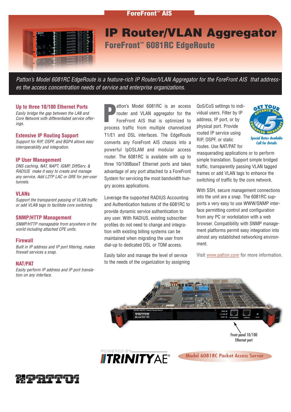 Patton electronic ForeFront 6081RC User Manual | 2 pages