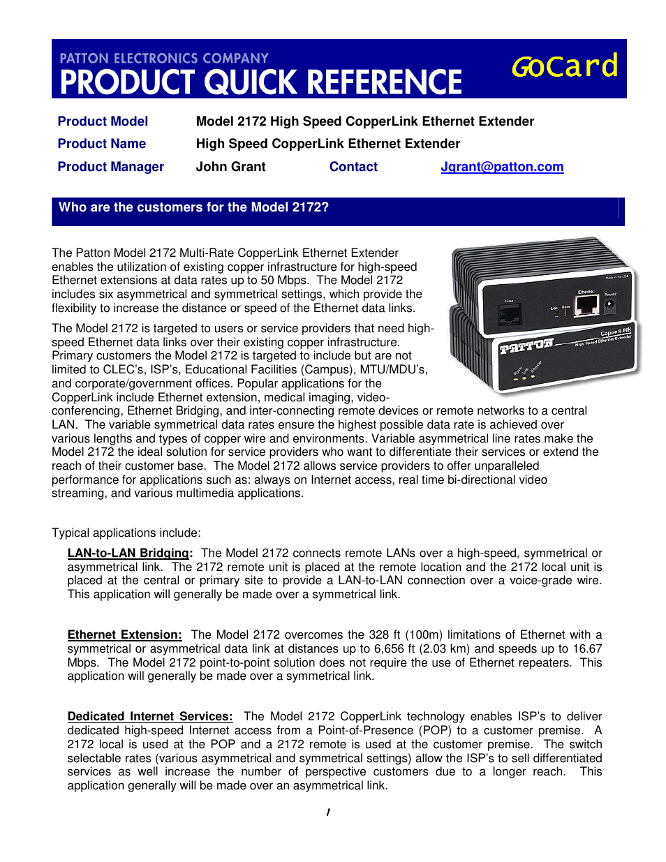 Patton electronic 2172 User Manual | 5 pages