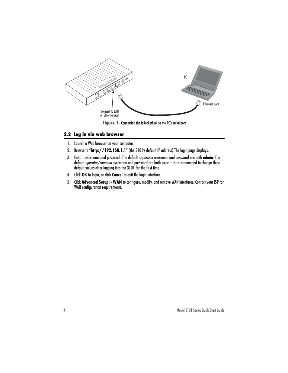 2 log in via web browser | Patton electronic IPROCKETLINK 3101 User Manual | Page 4 / 8