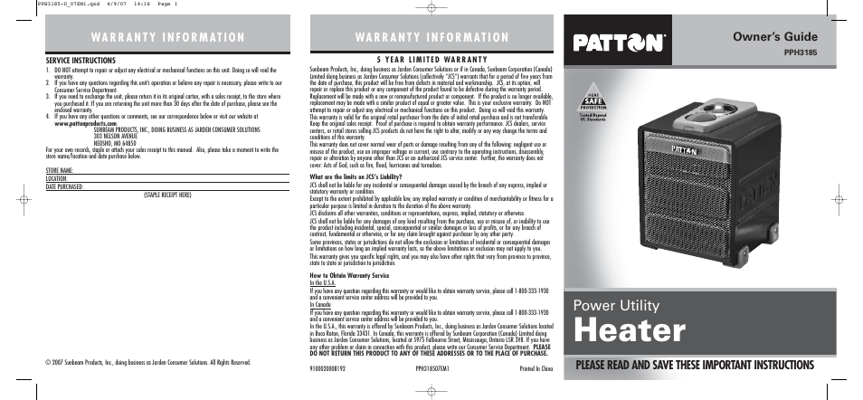 Patton electronic PPH3185 User Manual | 2 pages