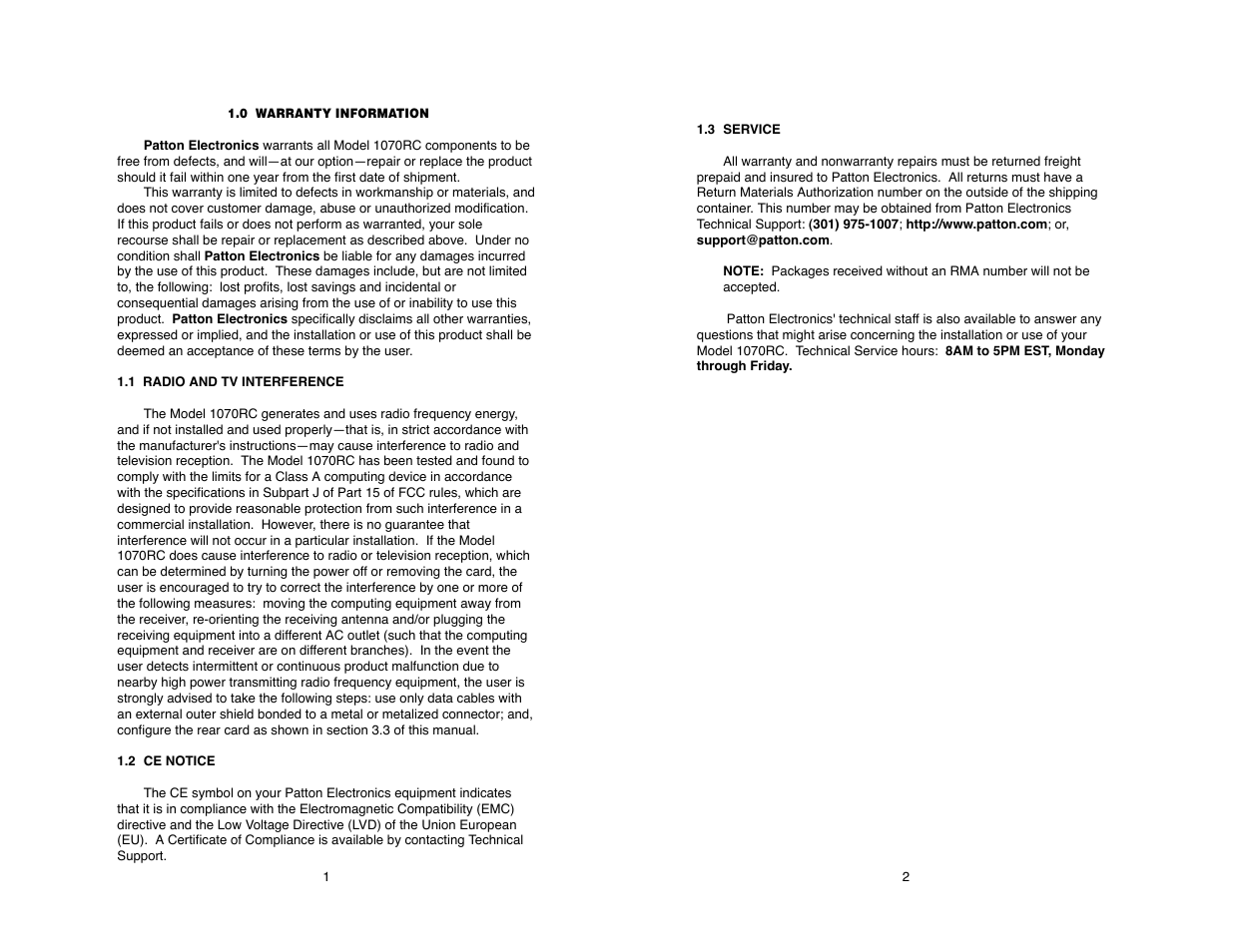 Patton electronic 1070RC User Manual | Page 3 / 28