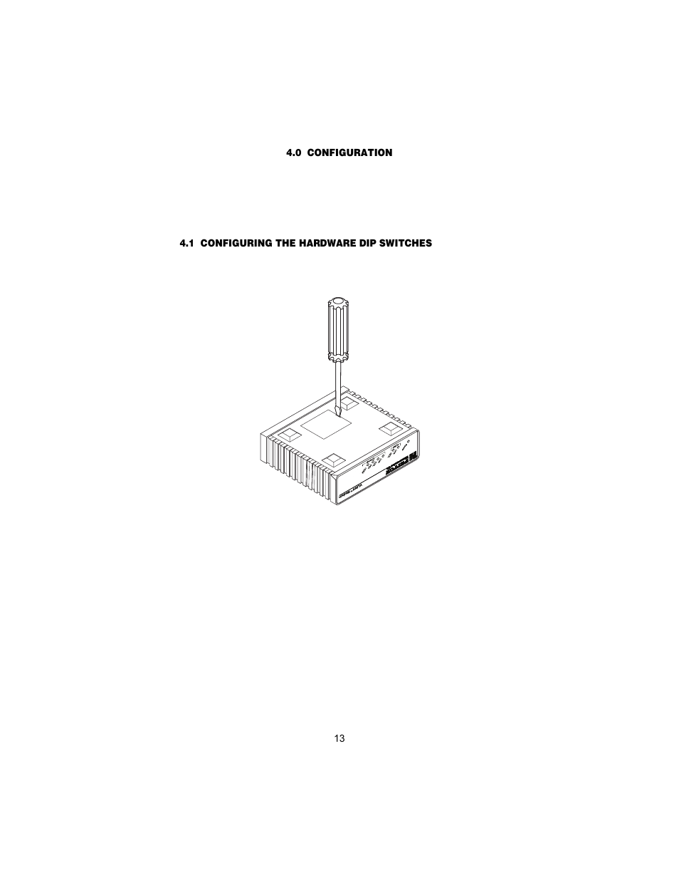 0 configuration, 1 configuring the hardware dip switches, Configuration | Configuring the hardware dip switches | Patton electronic 1058 User Manual | Page 13 / 27