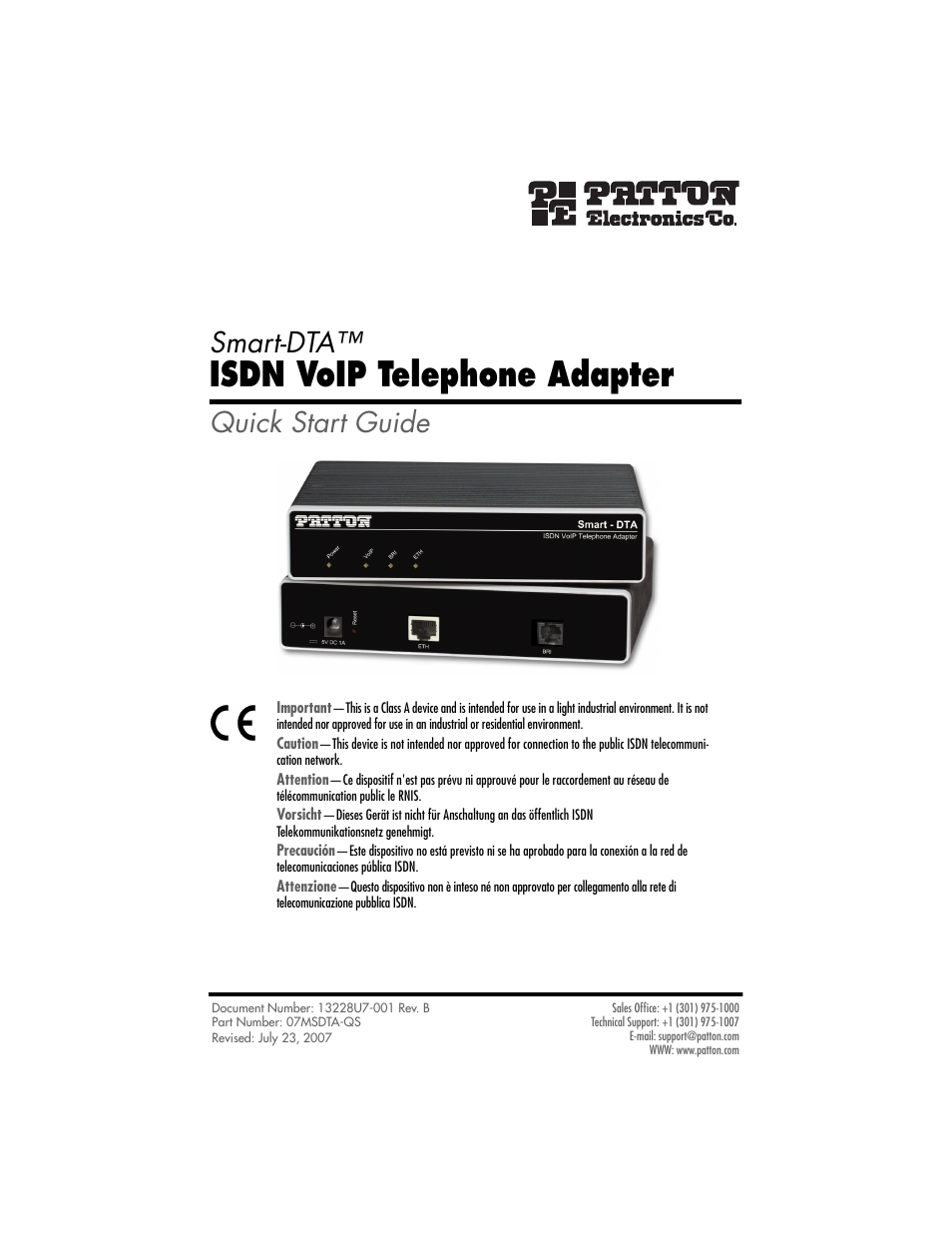 Patton electronic SMART-DTA 07MSDTA-QS User Manual | 12 pages