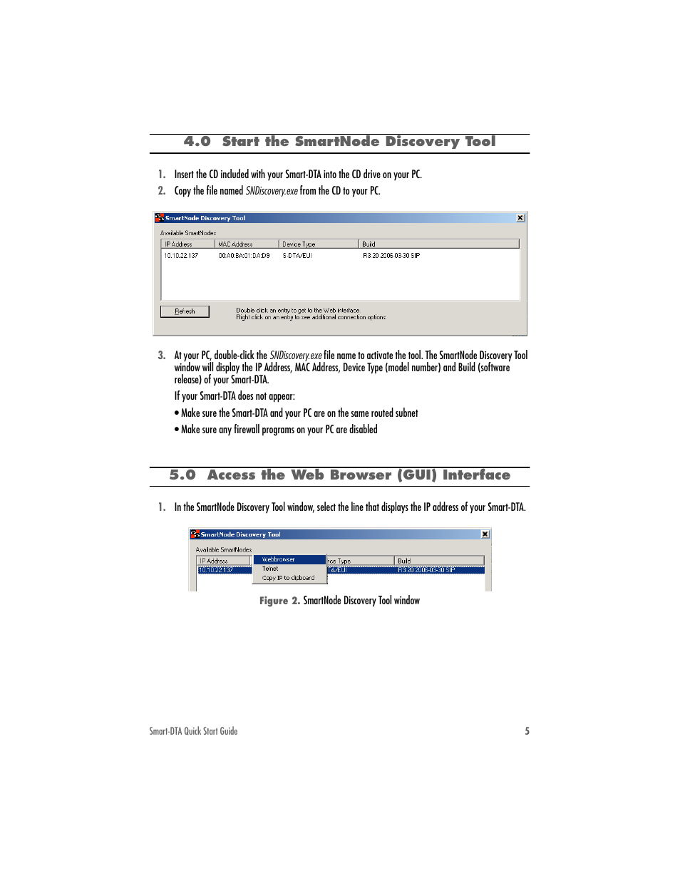 0 start the smartnode discovery tool, 0 access the web browser (gui) interface | Patton electronic SMART-DTA 07MSDTA-QS User Manual | Page 5 / 12