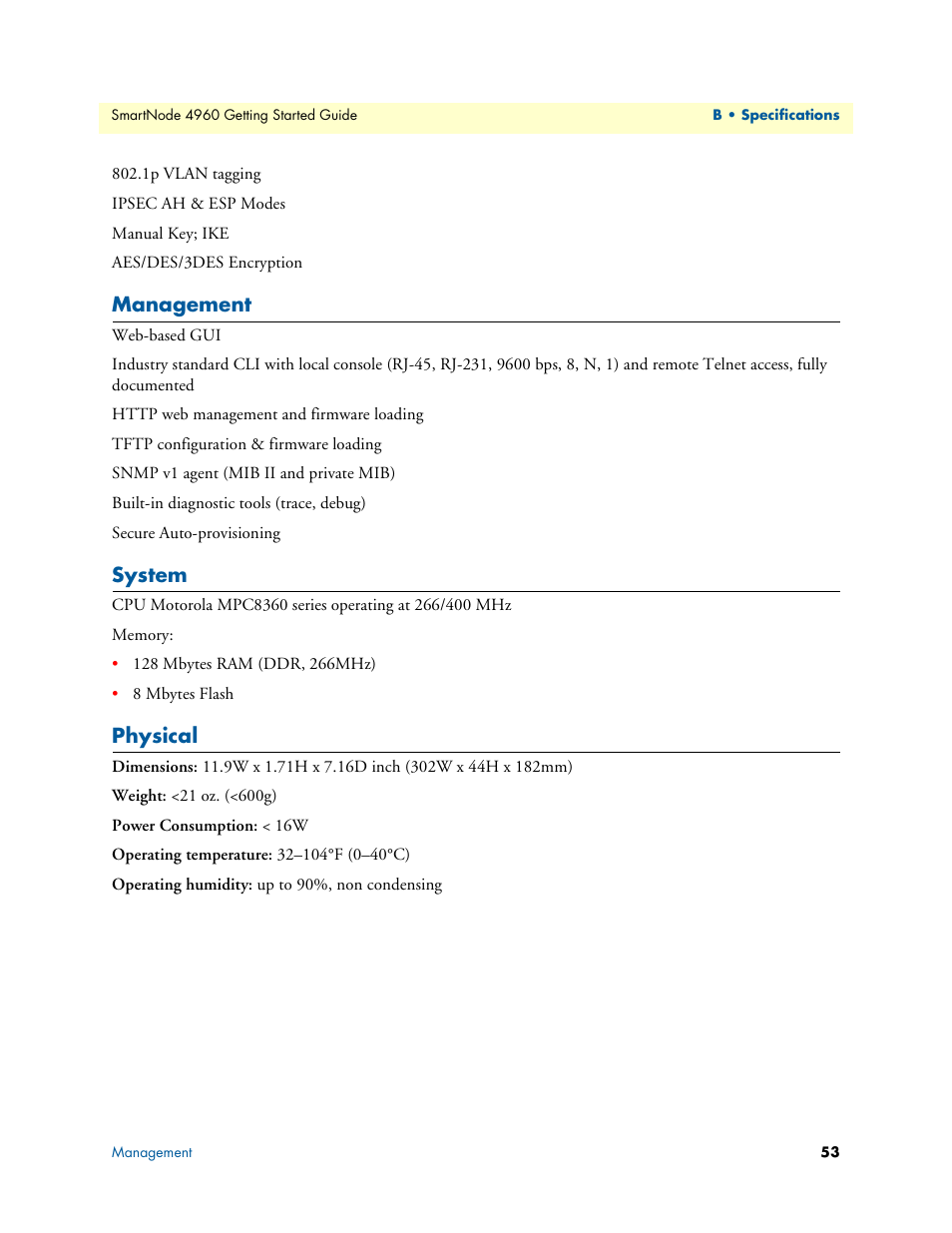 Management, System, Physical | Patton electronic Patton SmartNode 4960 Series User Manual | Page 52 / 68