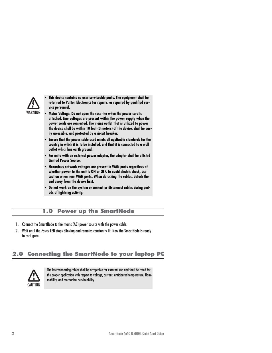 0 power up the smartnode, 0 connecting the smartnode to your laptop pc | Patton electronic SmartNode 4650 User Manual | Page 2 / 12