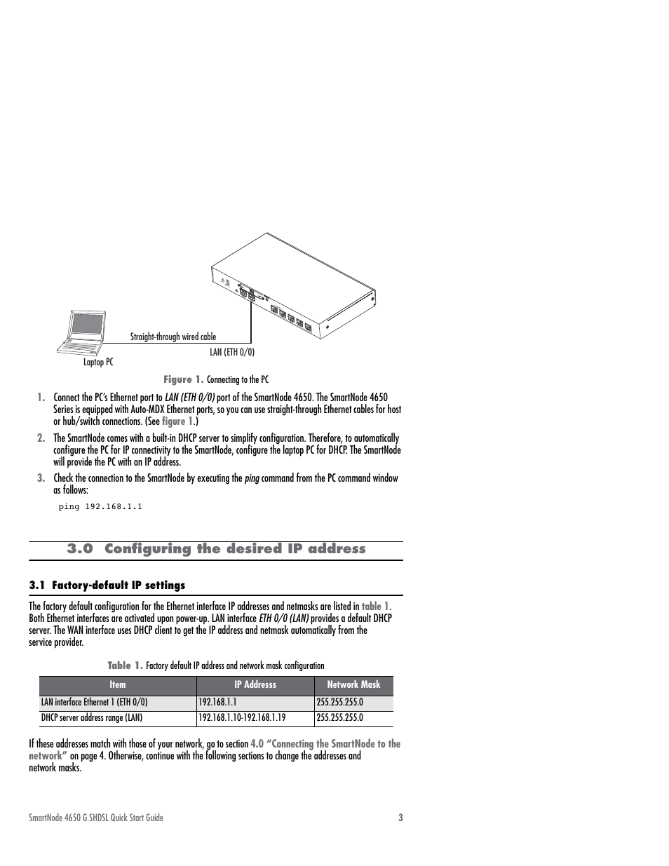 0 configuring the desired ip address, 1 factory-default ip settings | Patton electronic SmartNode 4650 User Manual | Page 3 / 12