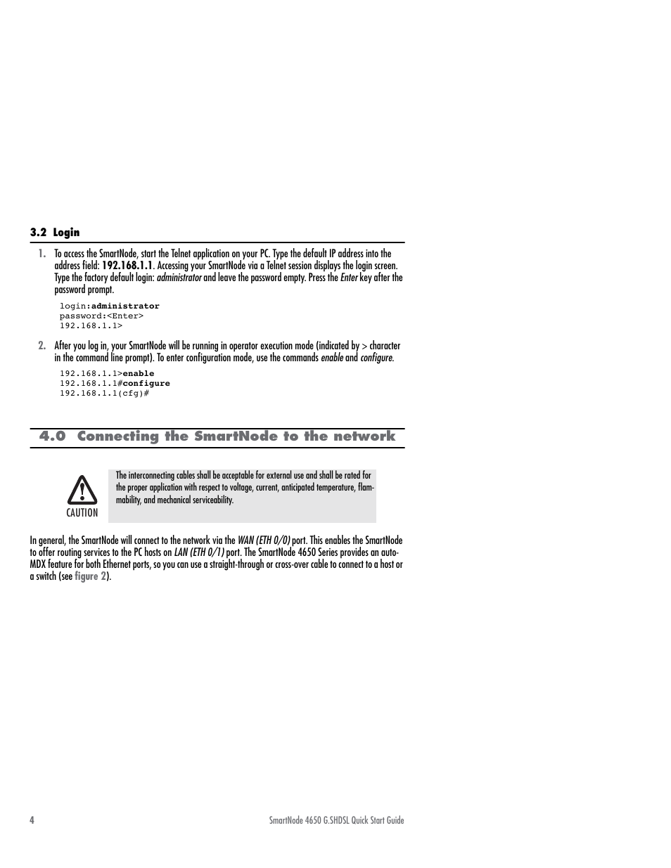 2 login, 0 connecting the smartnode to the network, 0 “connecting the smartnode to the | Network | Patton electronic SmartNode 4650 User Manual | Page 4 / 12