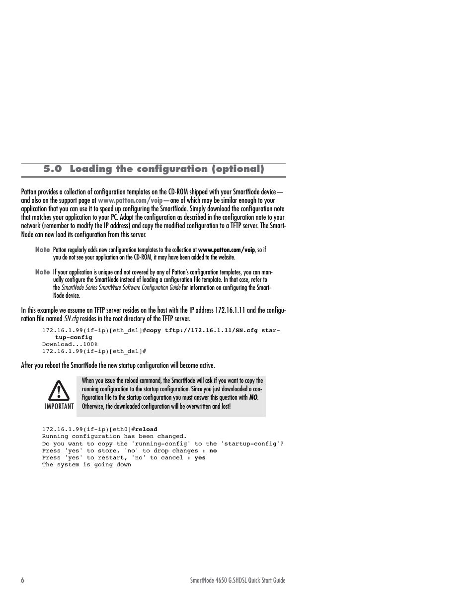 0 loading the configuration (optional) | Patton electronic SmartNode 4650 User Manual | Page 6 / 12
