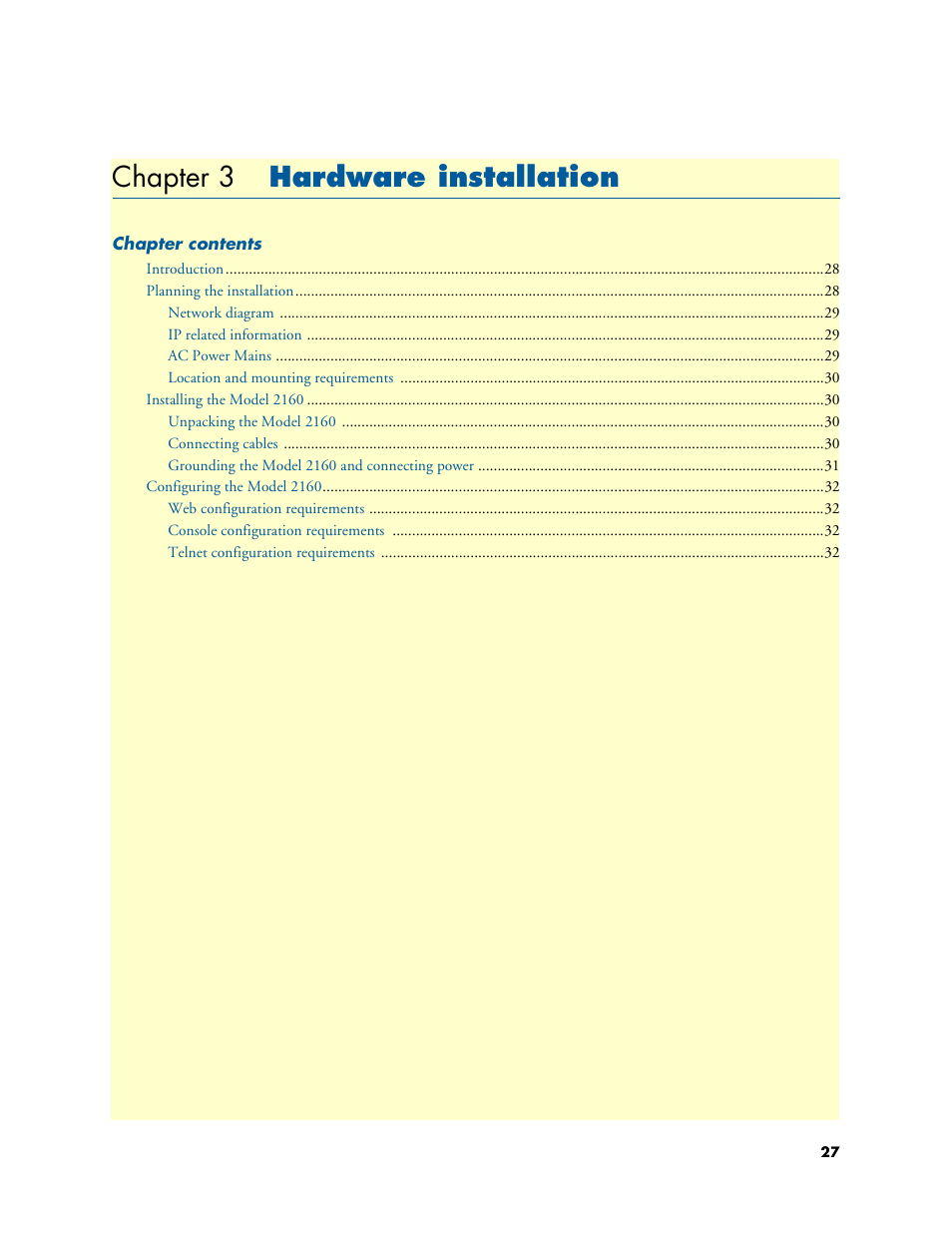 Chapter 3 hardware installation, Hardware installation, Chapter 3 | Patton electronic COPPERLINK 2160 User Manual | Page 27 / 113