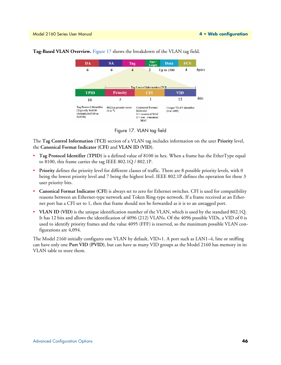 Tag-based vlan overview, Vlan tag field | Patton electronic COPPERLINK 2160 User Manual | Page 46 / 113