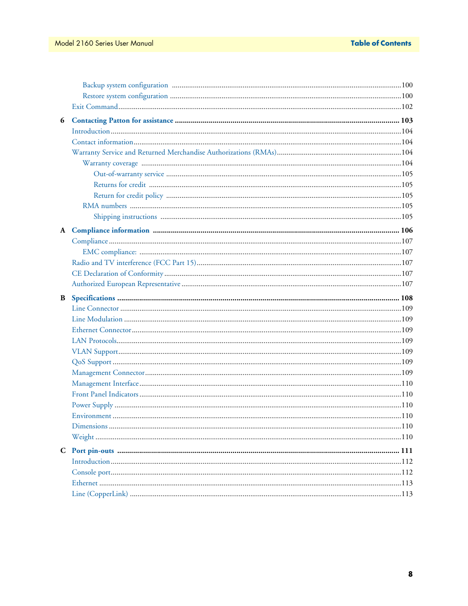 Patton electronic COPPERLINK 2160 User Manual | Page 8 / 113