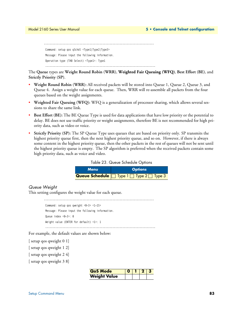 Queue weight, Queue schedule options | Patton electronic COPPERLINK 2160 User Manual | Page 83 / 113