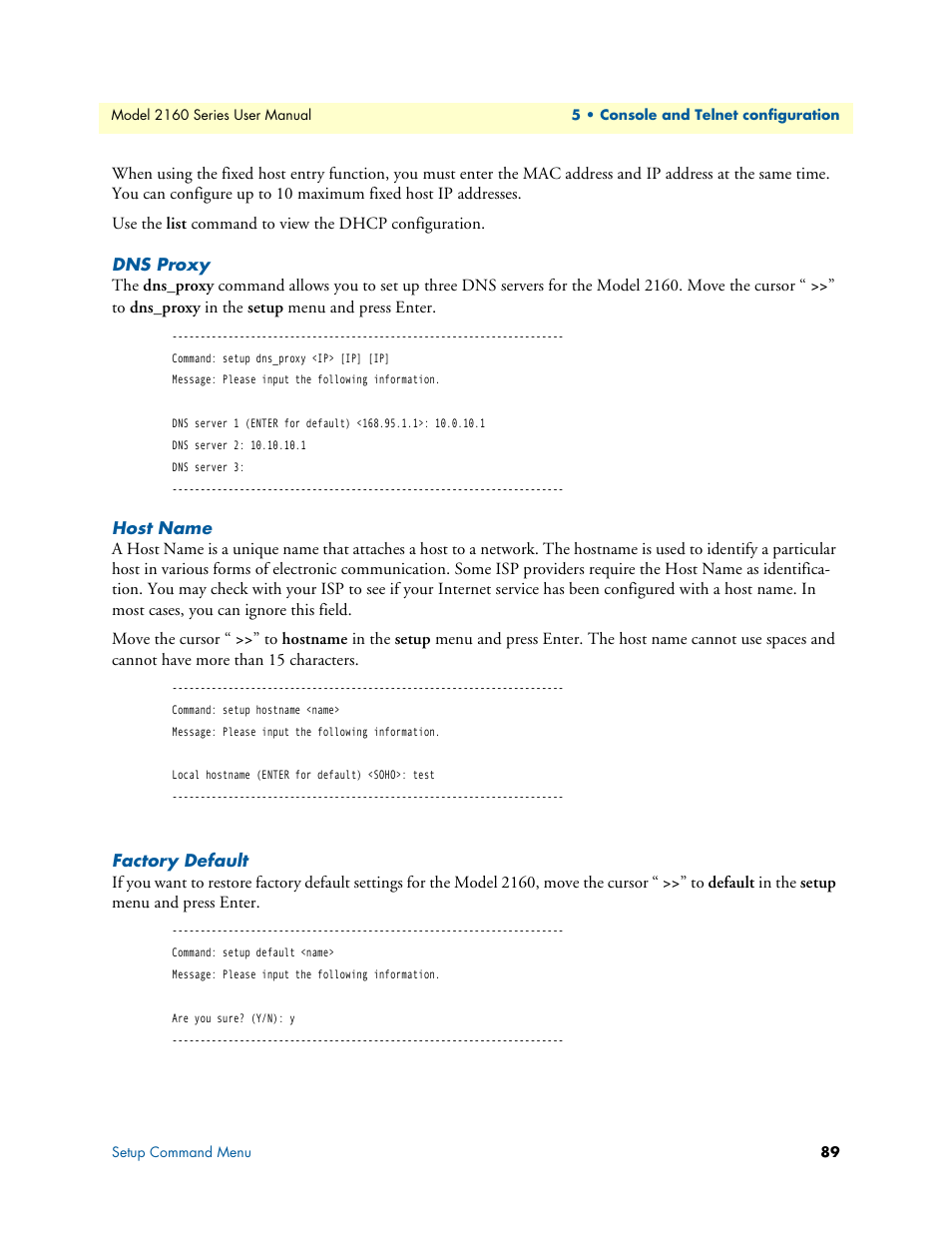 Dns proxy, Host name, Factory default | Patton electronic COPPERLINK 2160 User Manual | Page 89 / 113
