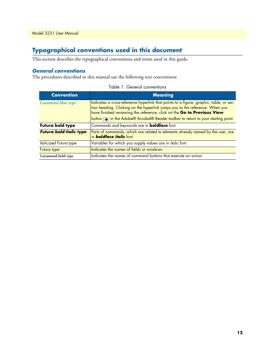 Typographical conventions used in this document, General conventions | Patton electronic 3231 User Manual | Page 12 / 58