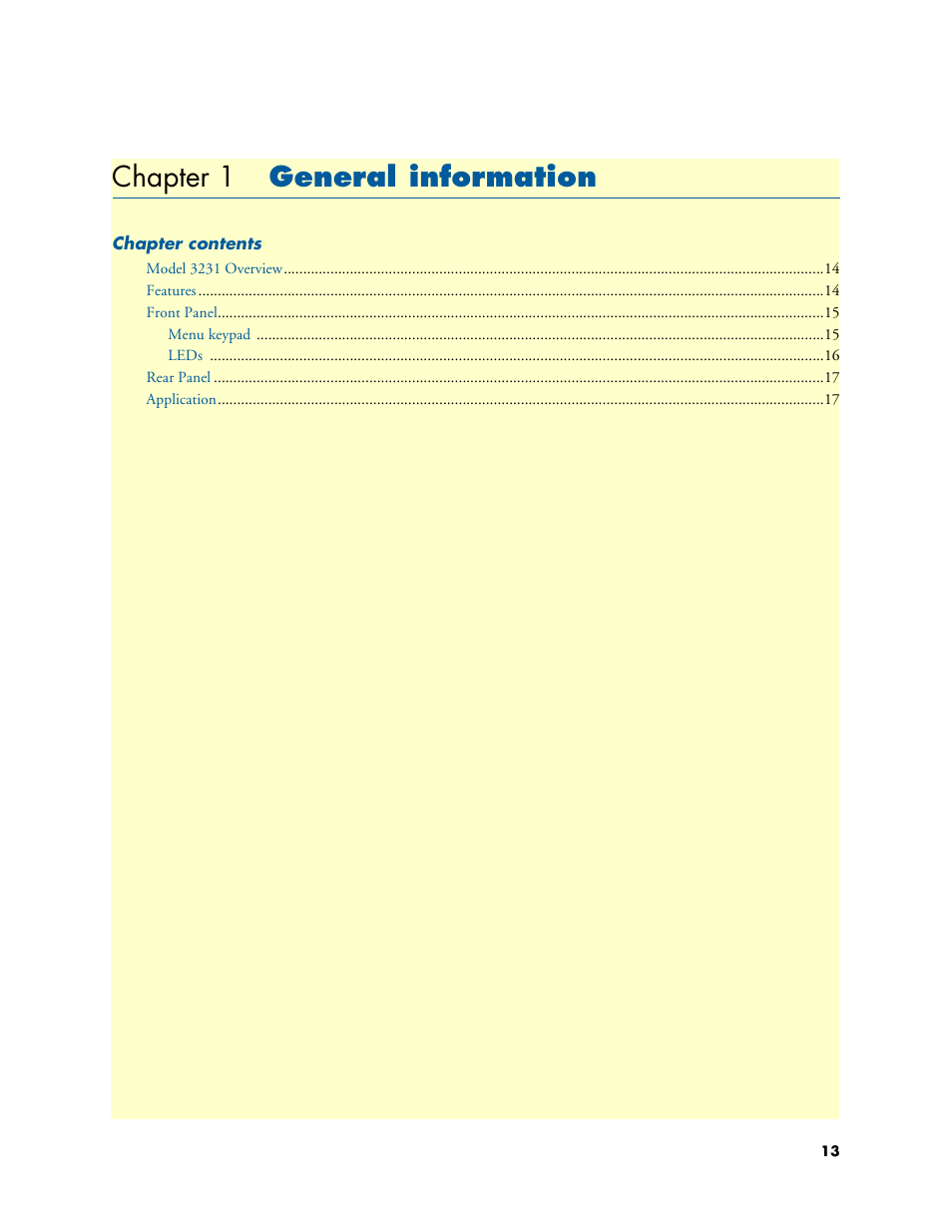 Chapter 1 general information, General information, Chapter 1 | Patton electronic 3231 User Manual | Page 13 / 58