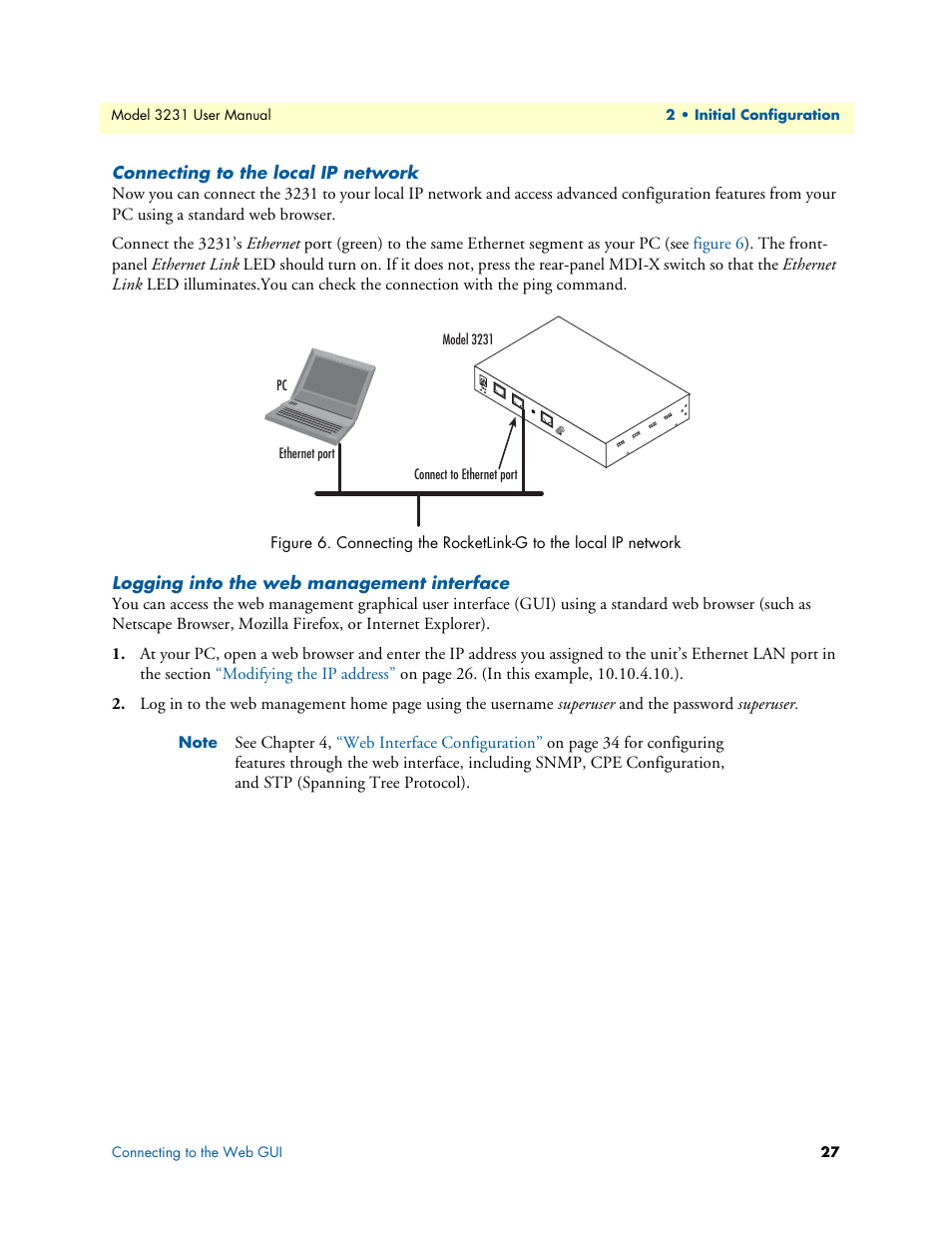 Connecting to the local ip network, Logging into the web management interface | Patton electronic 3231 User Manual | Page 27 / 58