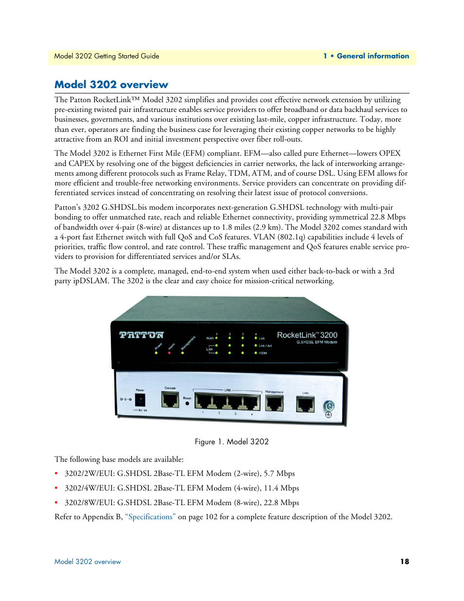 Model 3202 overview, Model 3202 | Patton electronic RocketLink 3202 User Manual | Page 18 / 107